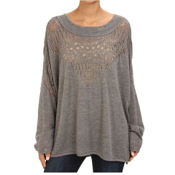 Free People Sweaters - Free People Pointelle Ballet Neck Pullover Wool Blend Dolman Sleeves Grey Small